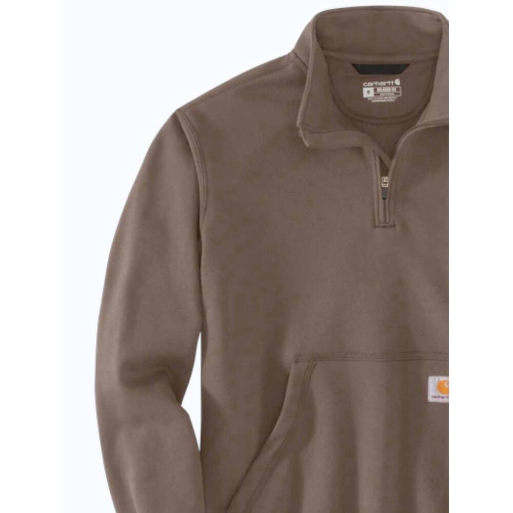 NEW CARHARTT men's loose fit midweight quarter-zip mock-neck sweatshirt in sepia - Picture 3 of 3